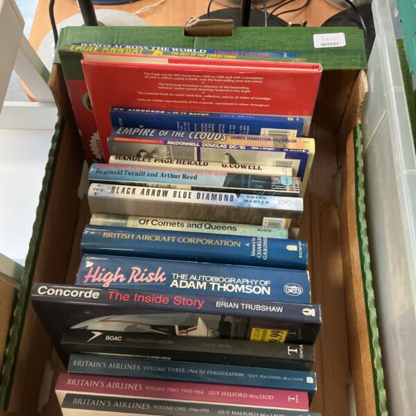 Vintage collection of British Airlines books and aviation history publications.