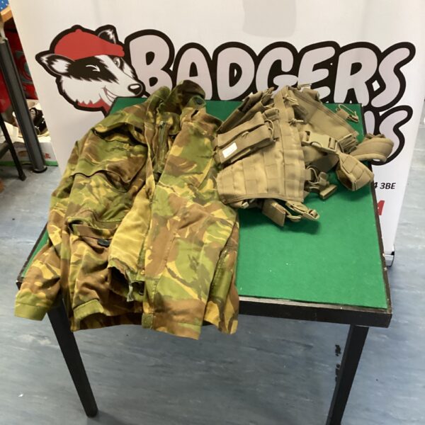 Vintage British Army jacket in forest camouflage pattern.
