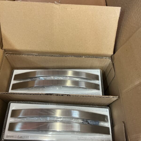 Lot of brushed steel handles for cabinets and doors.