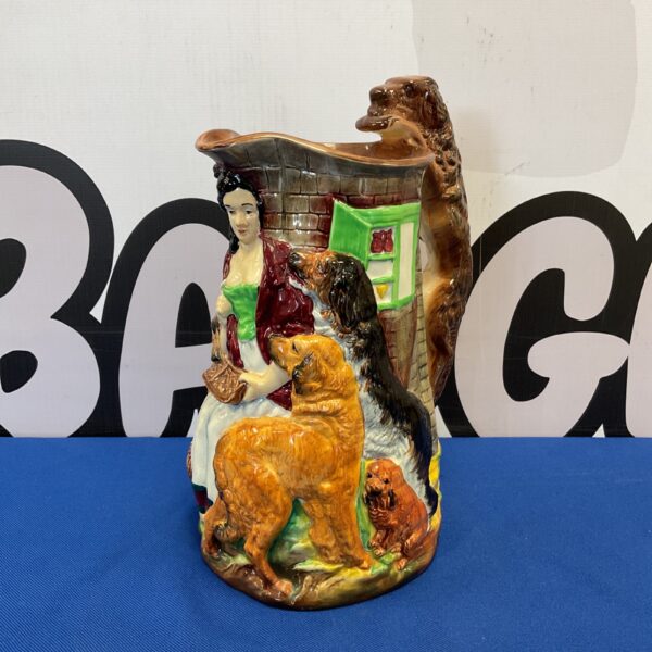 Vintage Burleigh Ware feeding time jug with woman and dogs.