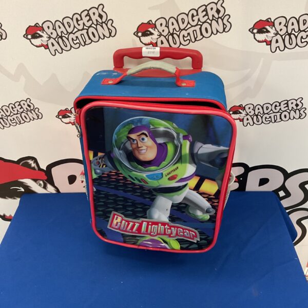 Colourful Buzz Lightyear suitcase for kids, featuring the Toy Story character.