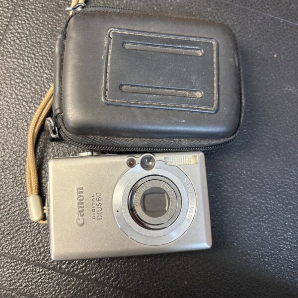 Canon Ixus 60 digital camera with case, vintage compact camera.