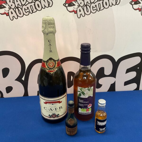 Champagne and elderflower cordial lot with miniatures.