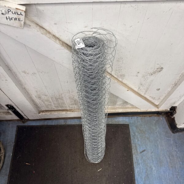Galvanized steel chicken wire roll for garden and poultry use.