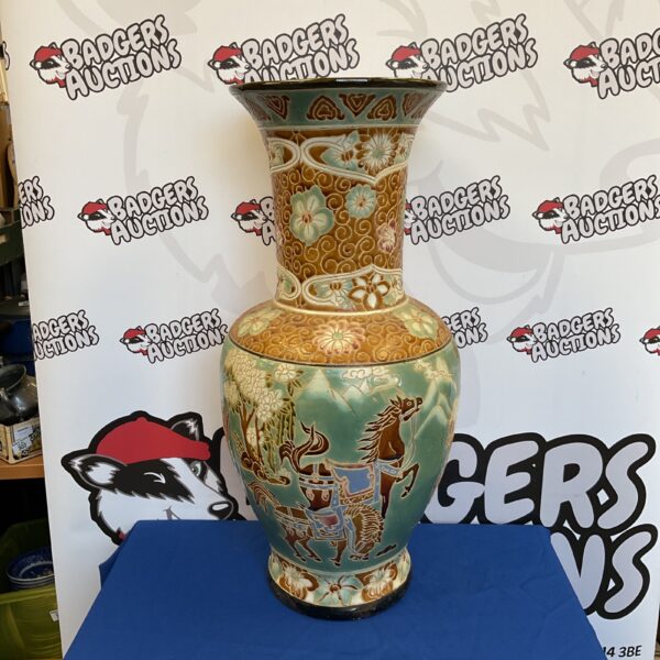 Large Chinese Famille Vert vase with war horse pattern