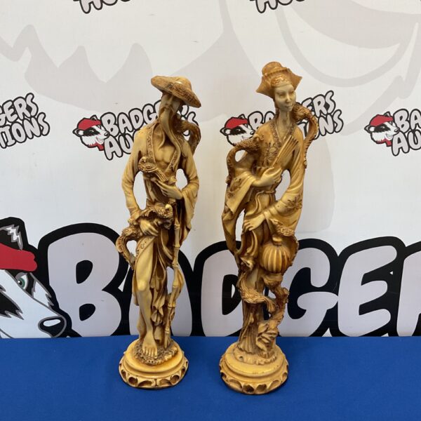 Pair of 47cm tall Chinese resin figures for home decor.