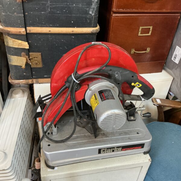 Used Clarke Chopsaw for metal cutting in a workshop setting.