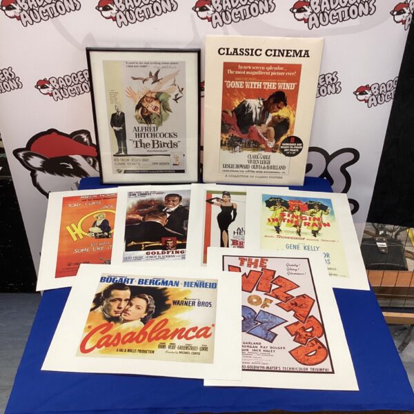 Lot of classic cinema poster prints for film enthusiasts.