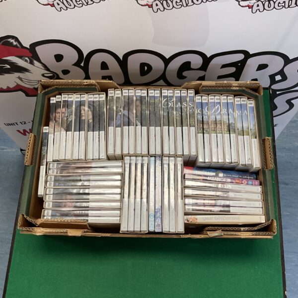 Large collection of classic drama DVDs in cardboard packaging.