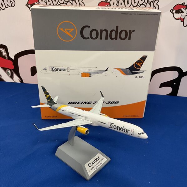 Detailed Condor Boeing 757-300 diecast model aircraft on display.