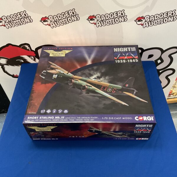 Detailed Corgi 1:72 scale diecast model of the Short Stirling Mk.III WWII bomber.