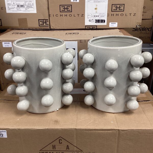 Pair of new cream coloured bobble vases for home decor.