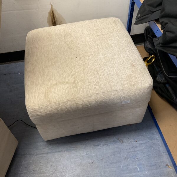 Large cream footstool, upholstered ottoman for living room comfort.
