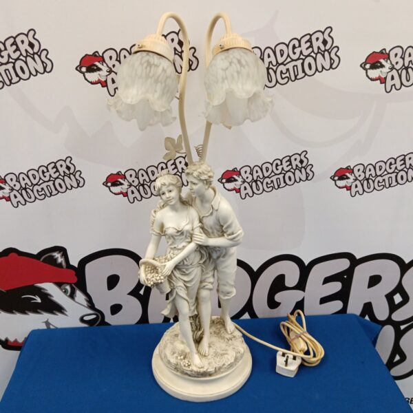 Vintage Crosa table lamp with lovers sculpture and lampshades.