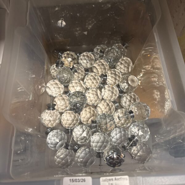Lot of vintage crystal door handles with faceted glass knobs.