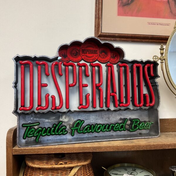 Vintage Desperado’s beer neon sign for pub or bar decor.