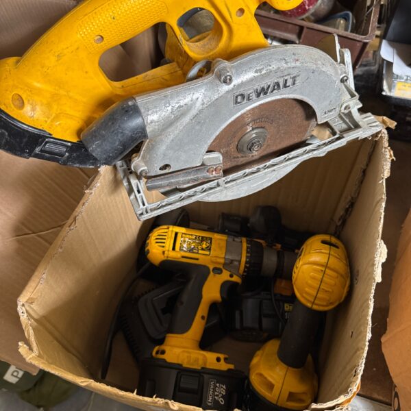 Dewalt cordless power tools selection, drill and impact driver.