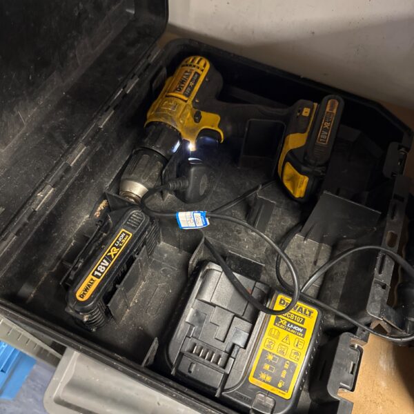 Dewalt DC825B cordless drill set in carrying case.
