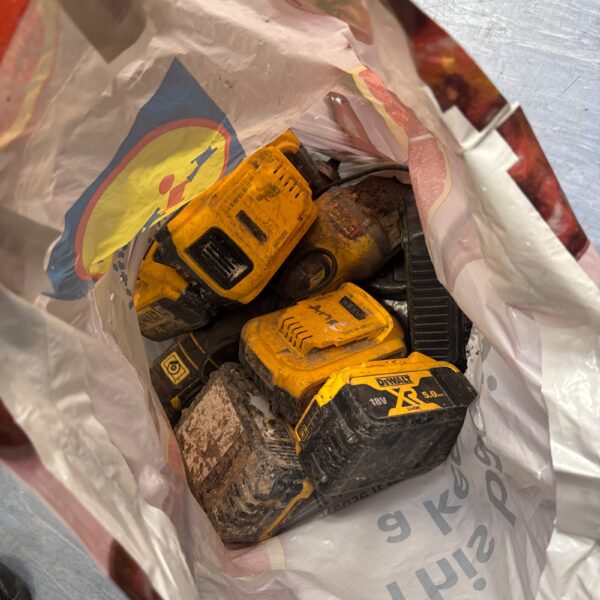 Dewalt power tool lot with batteries and charger, untested condition.