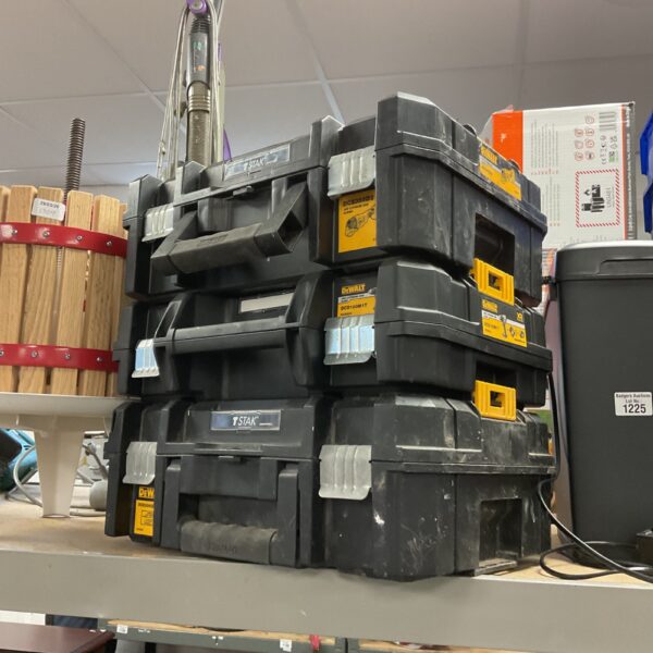 Stacked Dewalt T-Stak tool cases for tool storage and organisation.