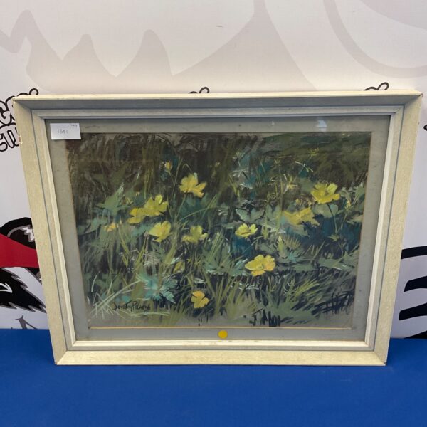 Vintage Dorothy Parsons pastel painting of a vibrant buttercup patch.