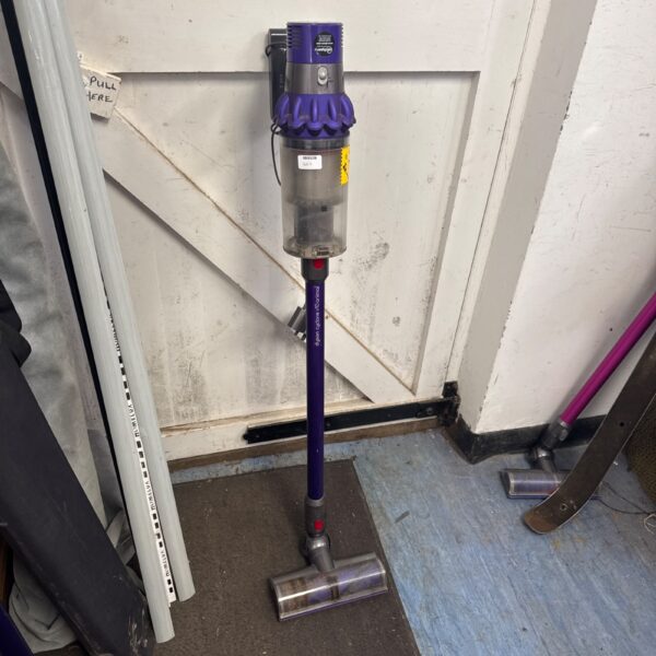 Dyson V10 Animal cordless vacuum cleaner in grey and purple.