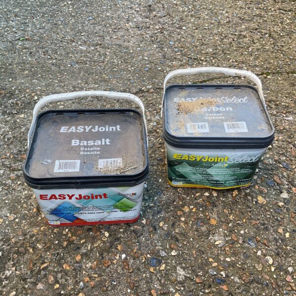EasyJoint Basalt and Carbon paving joint compound tubs for garden landscaping.