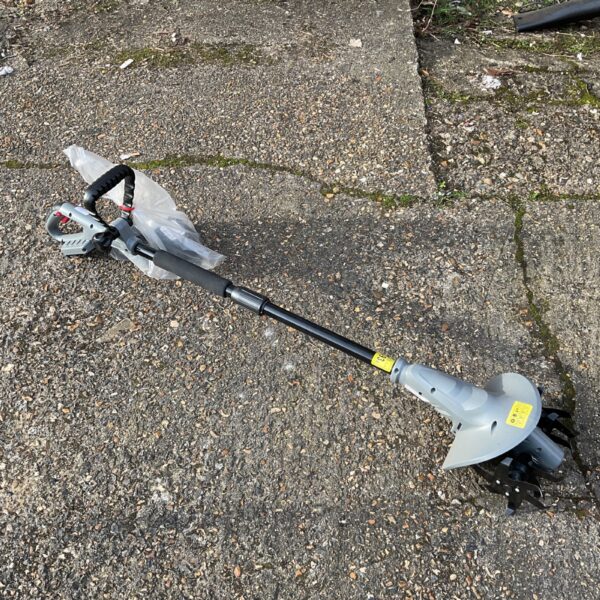 Eckman battery tiller for garden soil cultivation, cordless handheld tool.