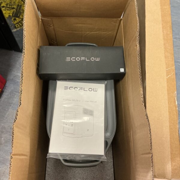 EcoFlow Delta 2 portable power station in box, battery backup solution.
