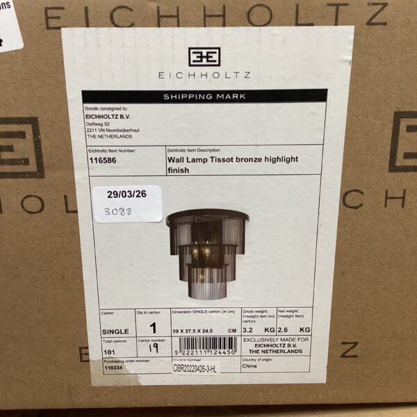 Eichholtz Tissot wall lamp in bronze with highlight finish.