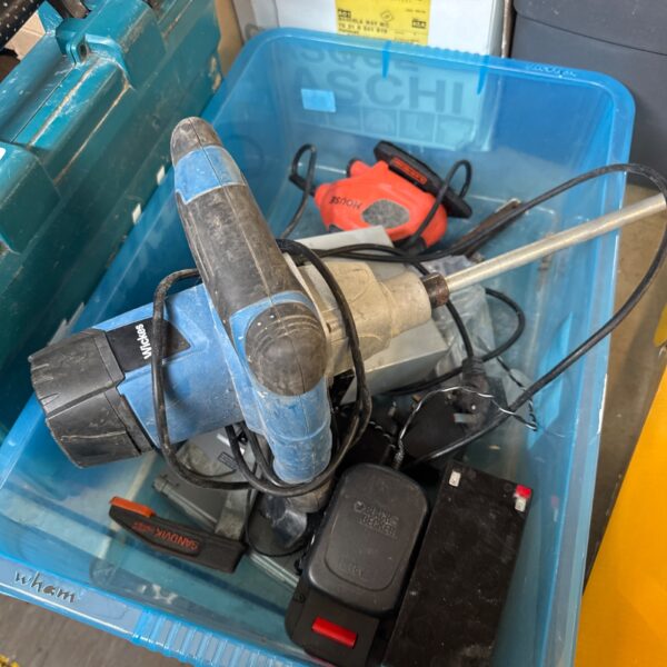 Used electric plasterers mixer for blending plaster and construction materials.