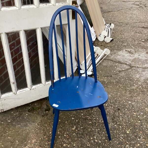 Blue painted Ercol stick back chair, vintage mid century modern