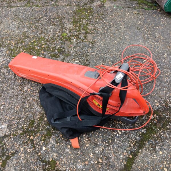 Used Flymo garden blower vac with black bag attached.