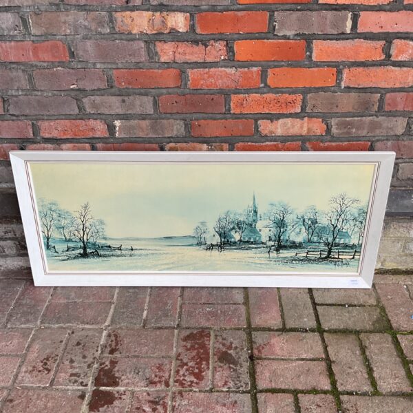 Vintage 1975 Folland country village print with church steeple.
