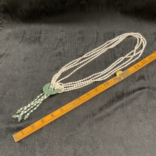 Four strand freshwater pearl and jade necklace, vintage style jewellery.