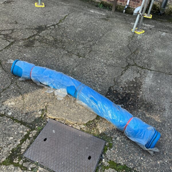 Rolled garden pond mesh for pond protection.