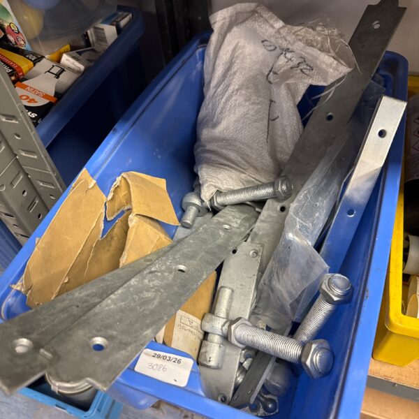 Selection of heavy-duty metal gate hinge brackets for garden gates.