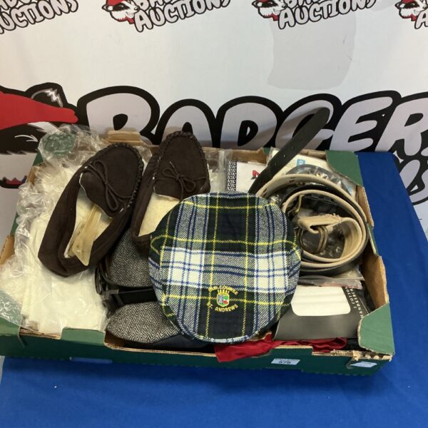 Gentleman's accessories lot featuring flat caps and handkerchiefs.