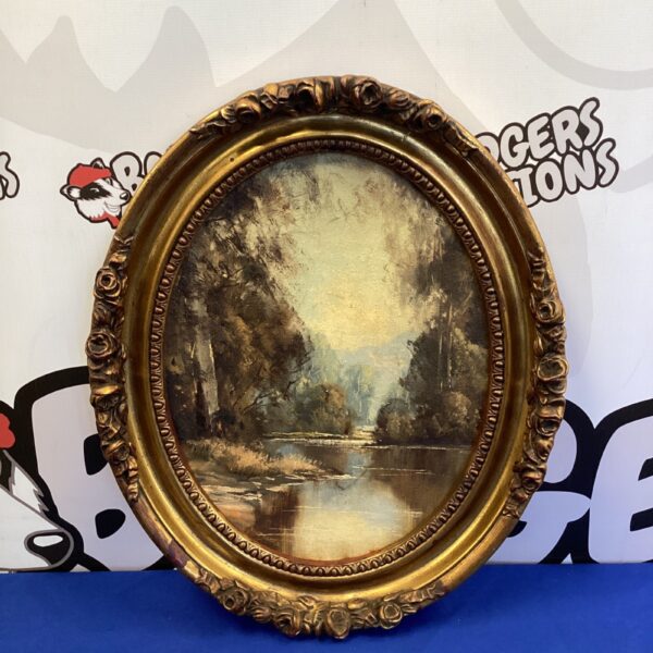 Vintage Gerard Mutsaers painting of the Yarra River in a gilt frame.