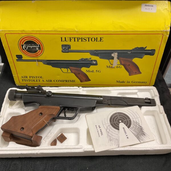 Vintage German Luftpistole Model 6G air pistol with wooden grip.