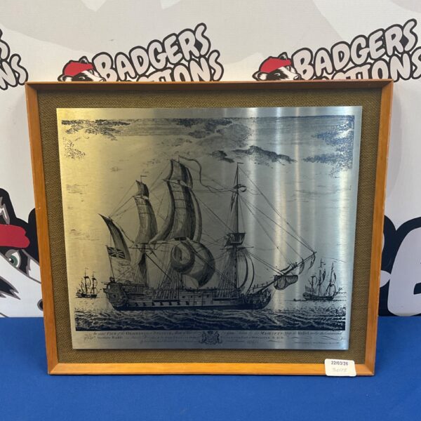 Framed 1748 etching of Glorioso captured by HMS Rufsel, historical naval print.