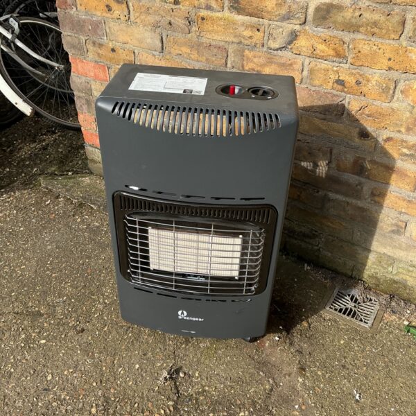 Green Gear portable gas heater for outdoor use.