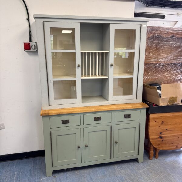 Grey painted oak sideboard with cabinet top for kitchen storage.
