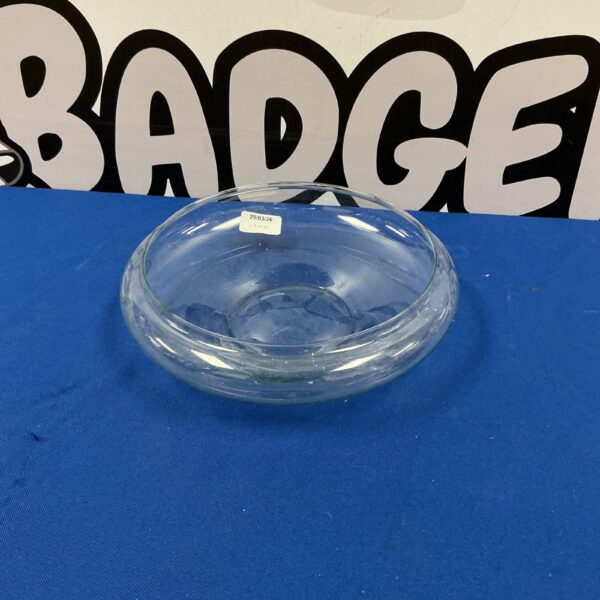 Clear hand-blown glass bowl, a beautiful decorative centrepiece.