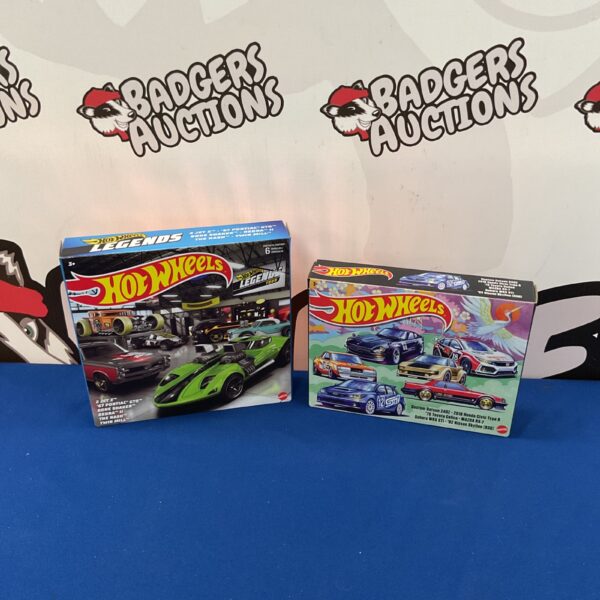 Hot Wheels Legends Tour box with six diecast cars inside.