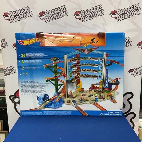 Front view of the Hot Wheels Ultimate Garage with 36 parking spaces.