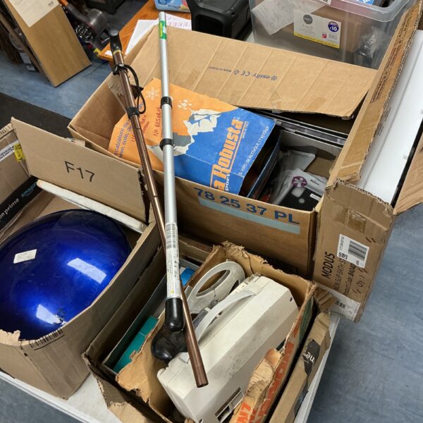 Mixed house clearance lot with assorted vintage and collectible items.