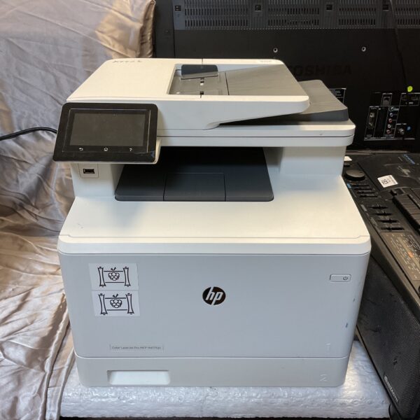 HP Colour Laserjet Pro M477fdn colour laser printer for office use.