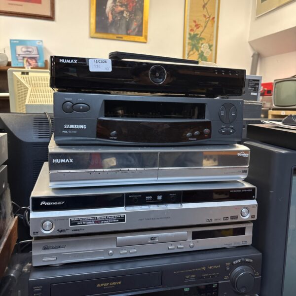 Silver Humax DVD recorder within a stack of vintage hifi equipment.
