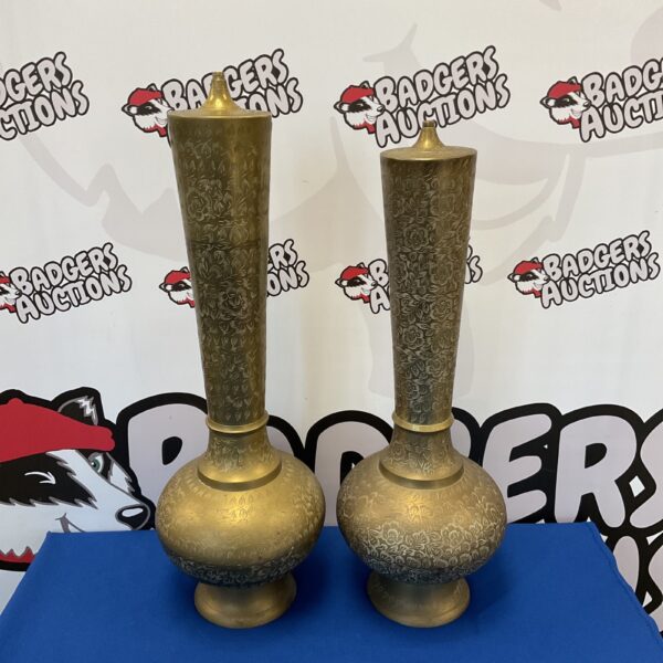Pair of Damascus worked brass table lamps